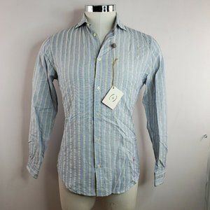 (+)People Button Up Shirt Sky Blue Striped Size L